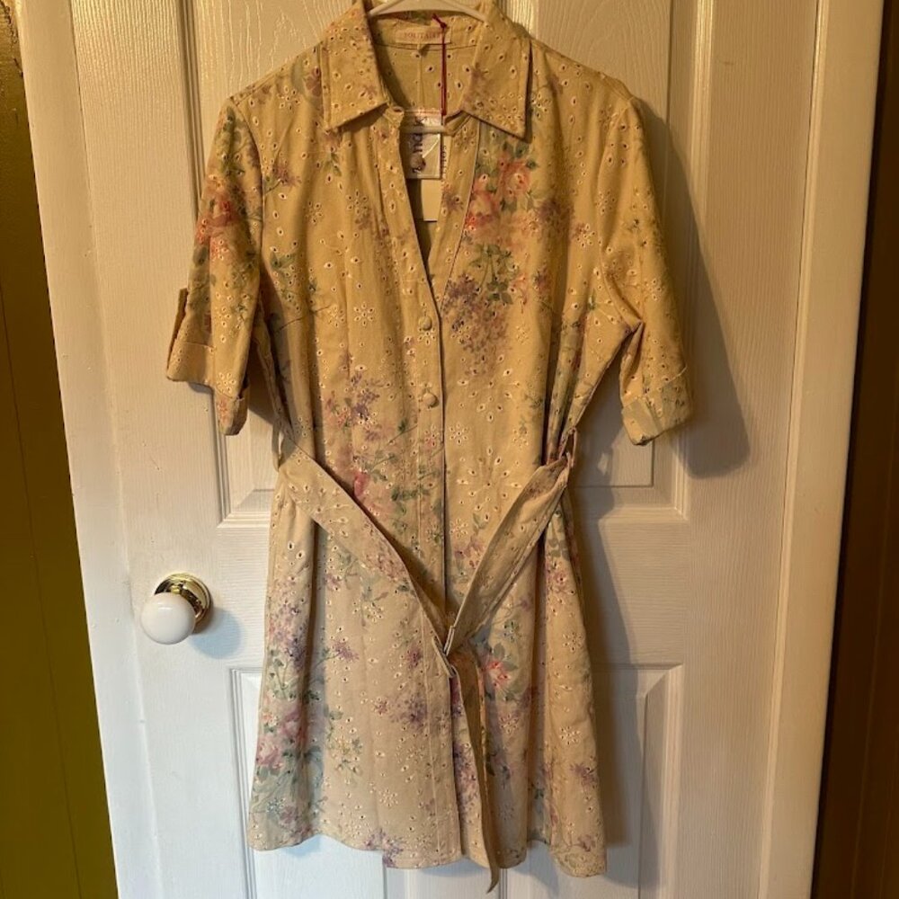 Anthropology NWT Solitaire Cuffed Sleeve Eyelet Denim Shirt Dress